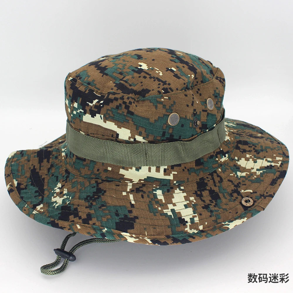 Boonie hat in a brown and green woodland digital camouflage print