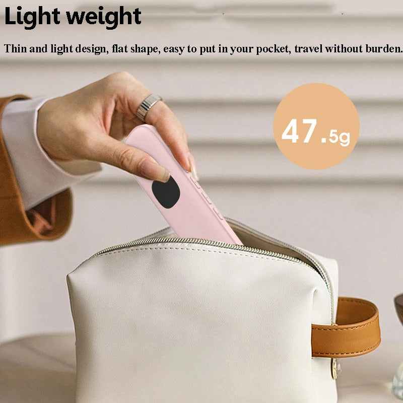 Speaker slipped into a small pouch, showing how thin and flat it is