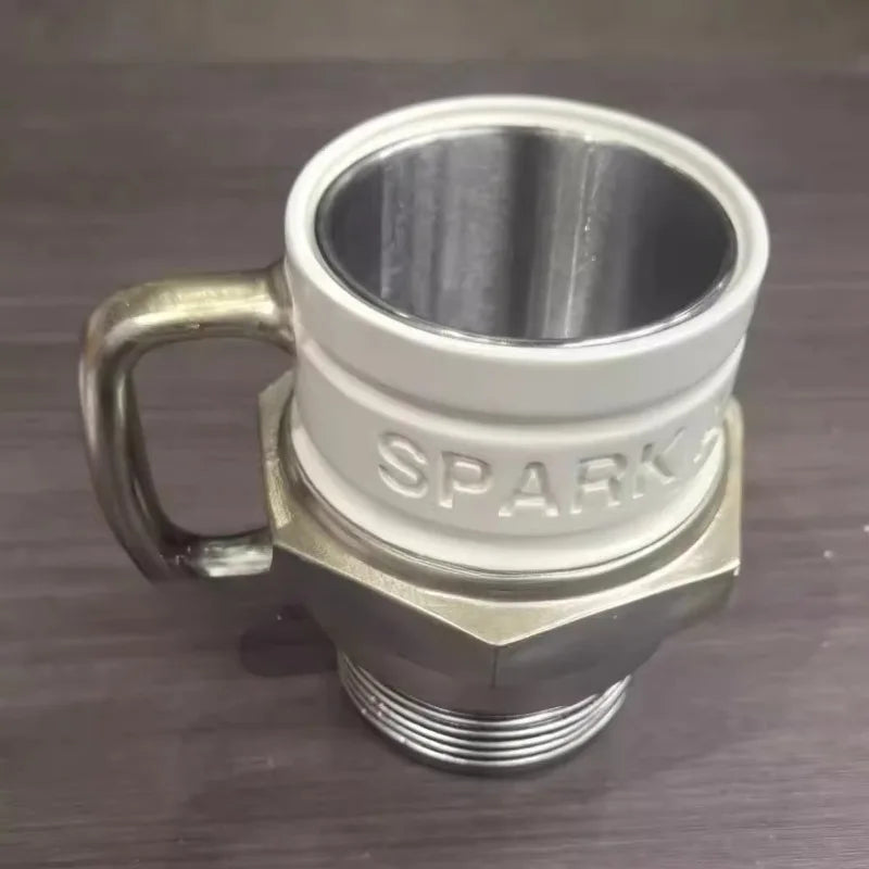 Looking down into the mug - the drinking well is a bare metal liner, not glazed ceramic