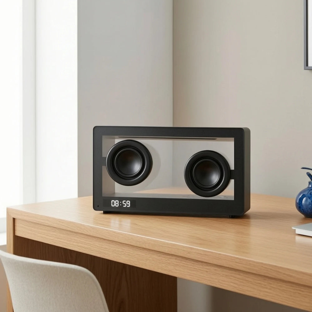 Transparent Bluetooth Clock Speaker controls