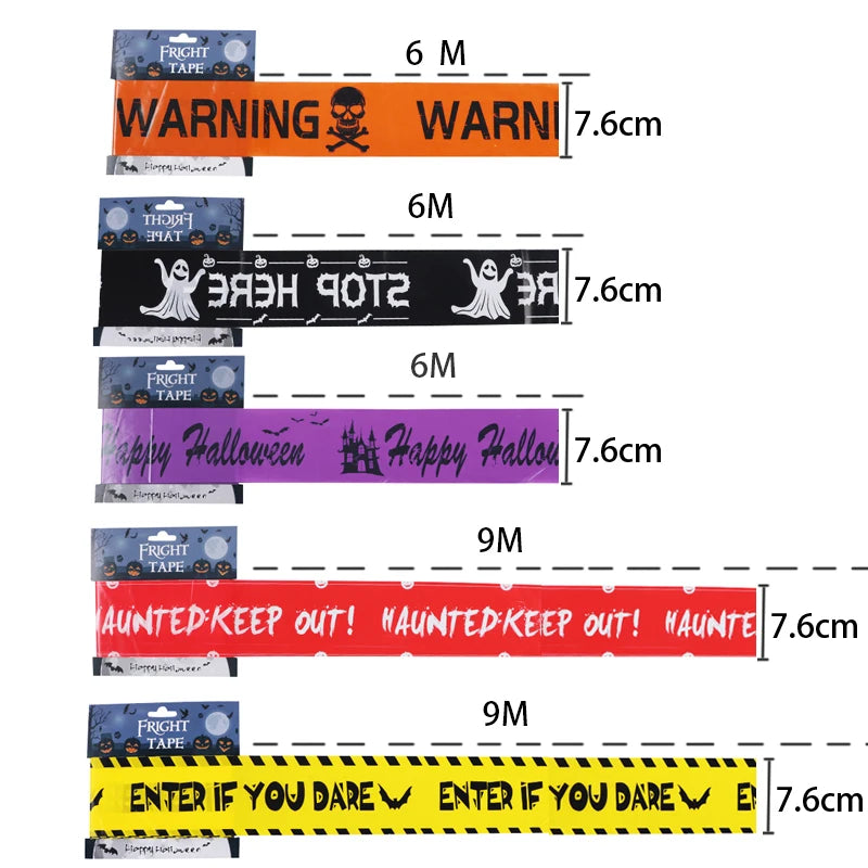 Size chart showing 7.6 cm tape width and 6 m or 9 m roll lengths