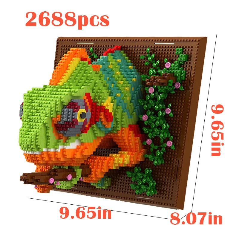 Maker card for the chameleon design: 2688 pieces, board face 9.65 by 9.65 inches