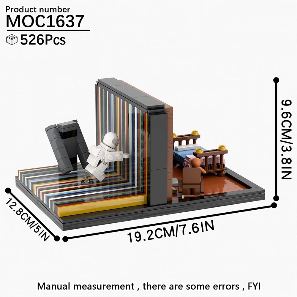Maker dimension card for the bedroom scene build: 526 pieces, 19.2 by 12.8 by 9.6cm