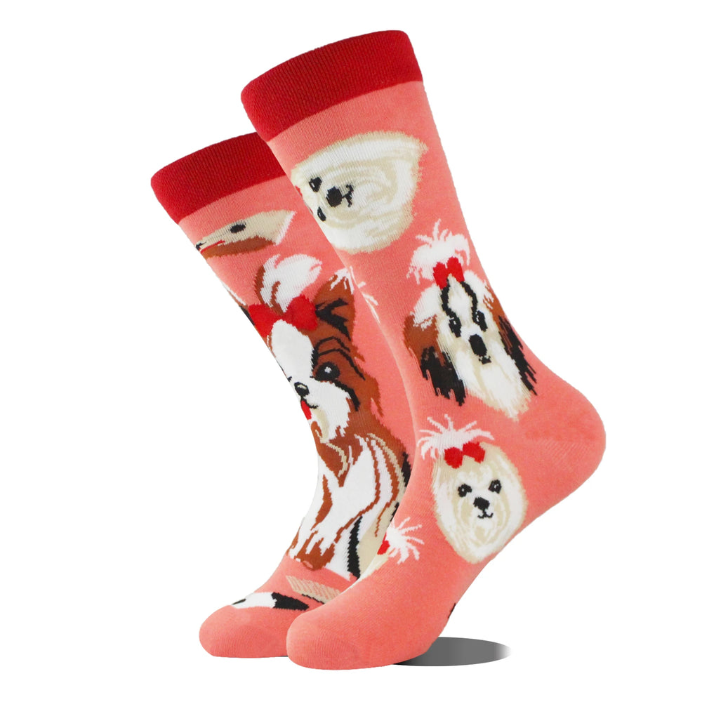 Funny novelty crew socks, fluffy show dogs design