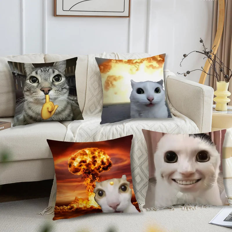 Funda de almohada con meme de gato