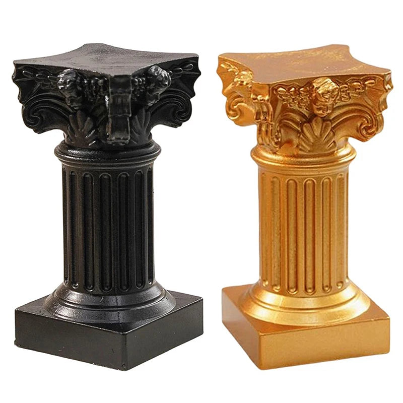 The black and the gold column candle holders side by side