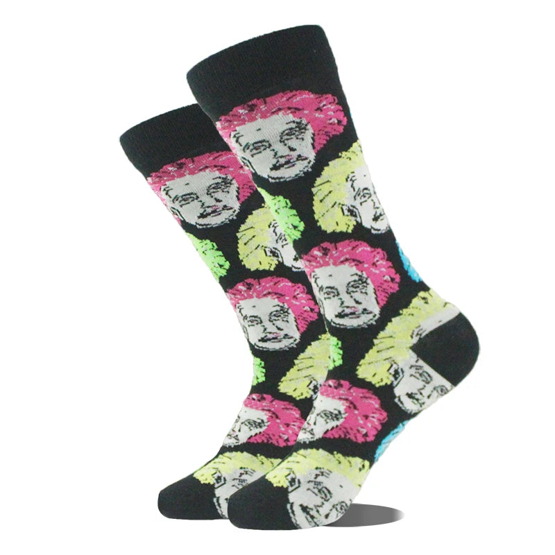 Funny novelty crew socks, wild haired scientist design