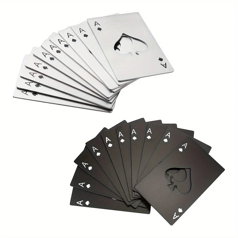 Two Piece Set: a fan of bare metal ace cards above a fan of black ace cards