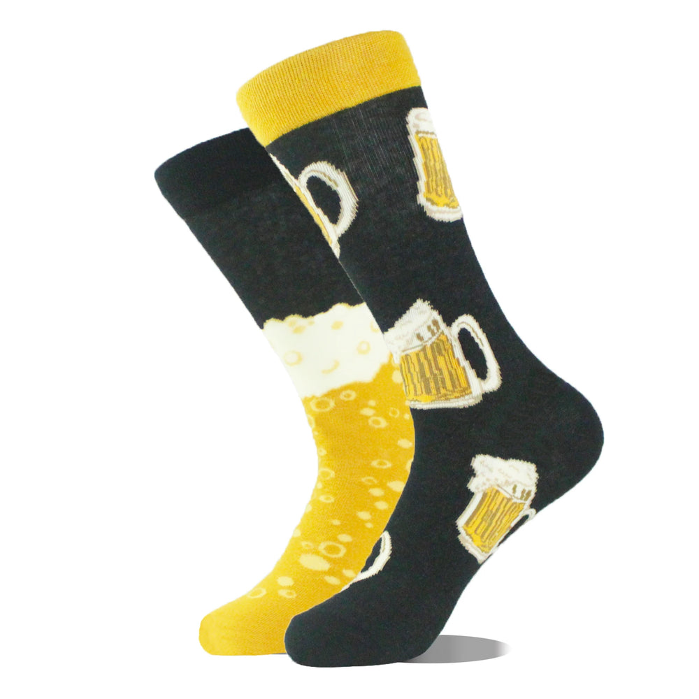Funny novelty crew socks, beer mugs design