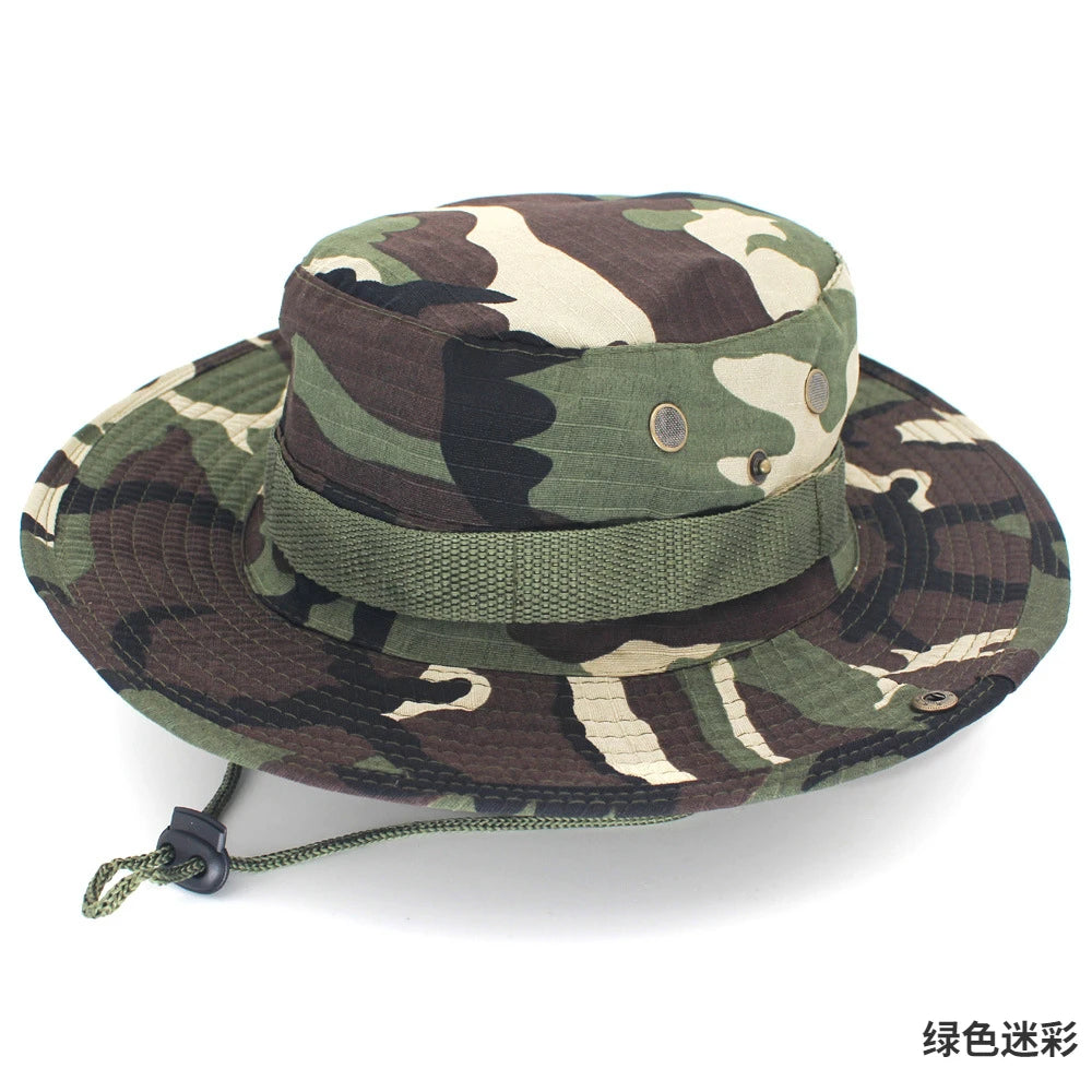 Boonie hat in a classic green and brown woodland camouflage print