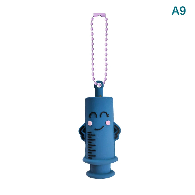 Blue Syringe ampoule opener keychain