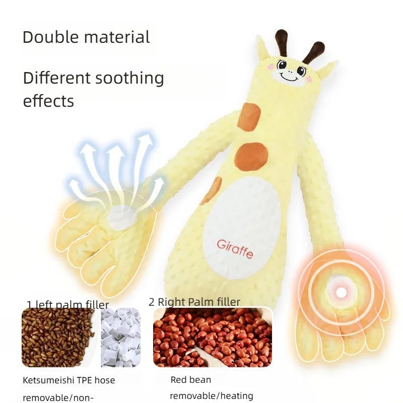 Maker picture showing the two palms opened up with their separate seed fillings, one described as red bean and heatable and the other as a different seed filling