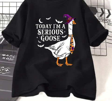 Witch-hat goose slogan t-shirt in black