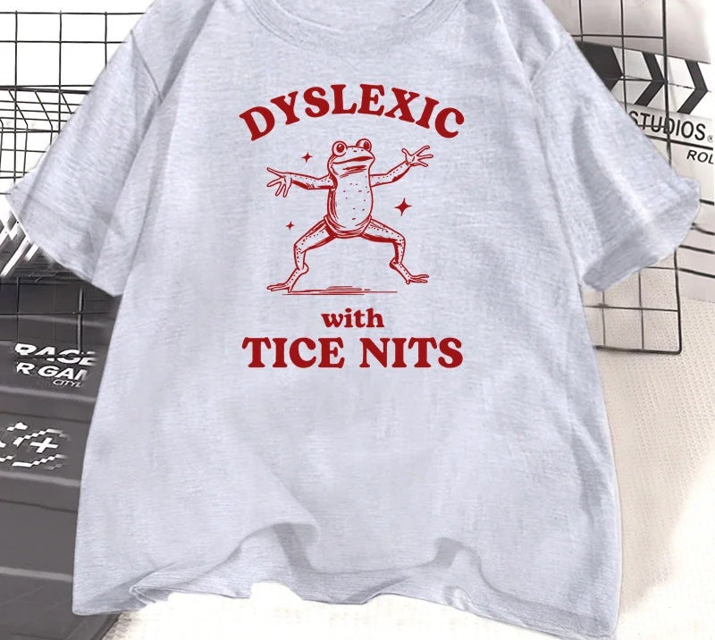 Dyslexic frog slogan t-shirt in grey