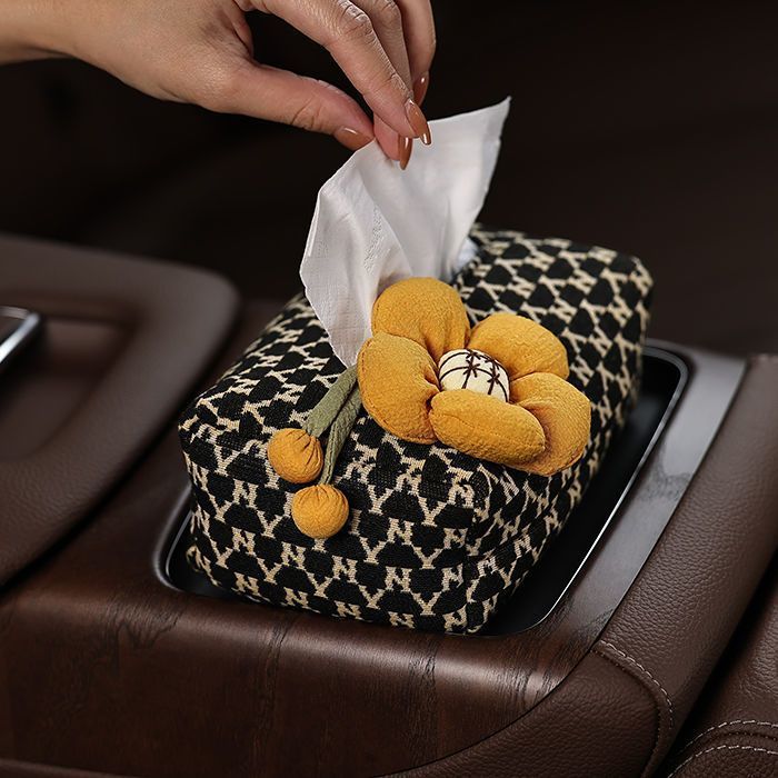 Caja de pañuelos para coche con estampado de pata de gallo