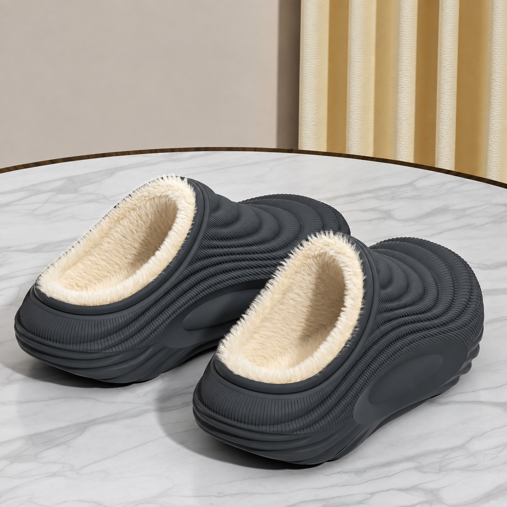 Closed-Toe Waterproof Plush Slippers — Grey