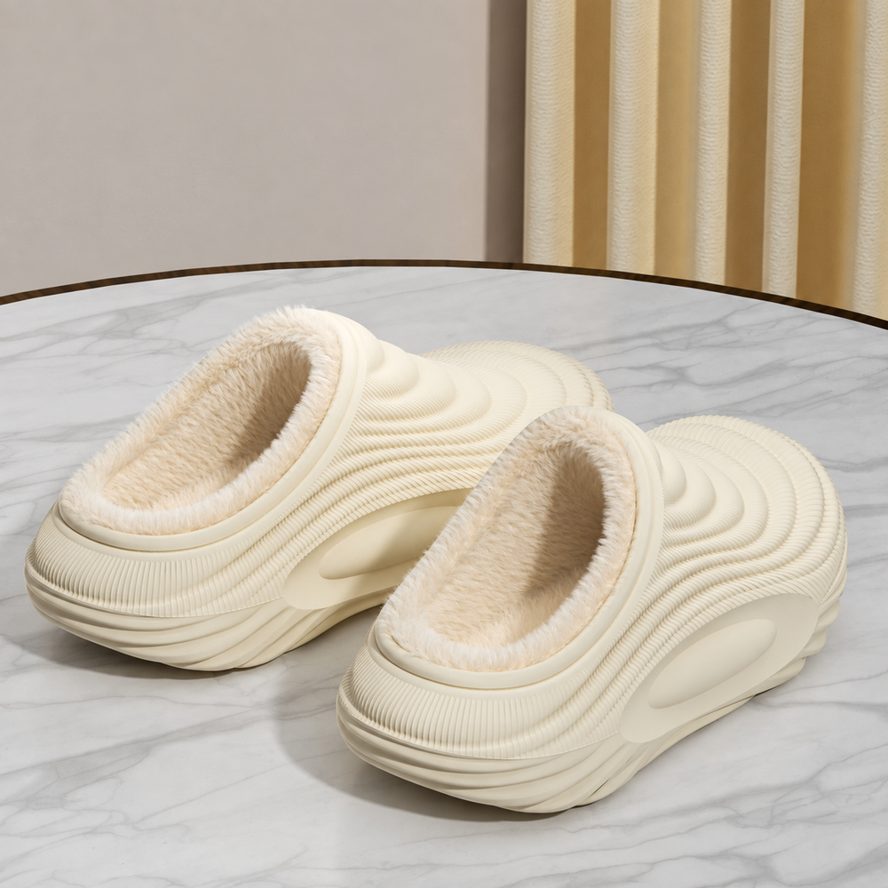 Closed-Toe Waterproof Plush Slippers — White