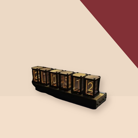 Cyberpunk LED Desk Clock on The Weird Store cream and burgundy background