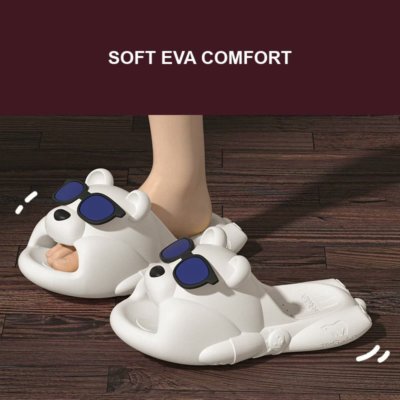 Sunglasses Bear Comfort Slides — White