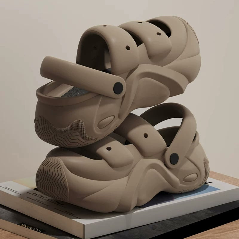 Two-Way Platform Sandal Clogs — Khaki