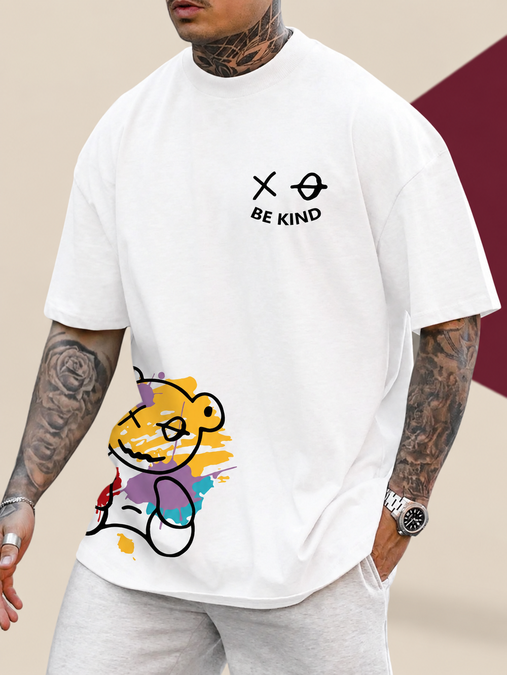 Be Kind Graffiti Bear Tee on The Weird Store studio background