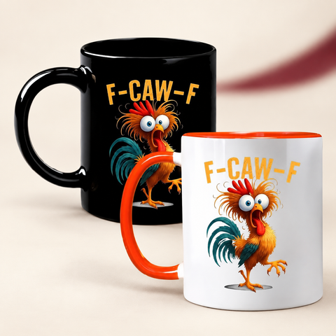F-Caw-F Chicken Mug on The Weird Store studio background