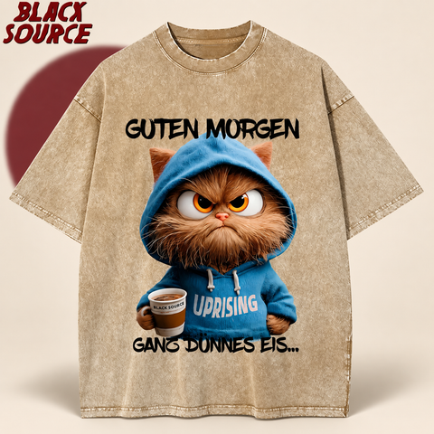 German Cat T-shirt Guten Morgen on The Weird Store studio background
