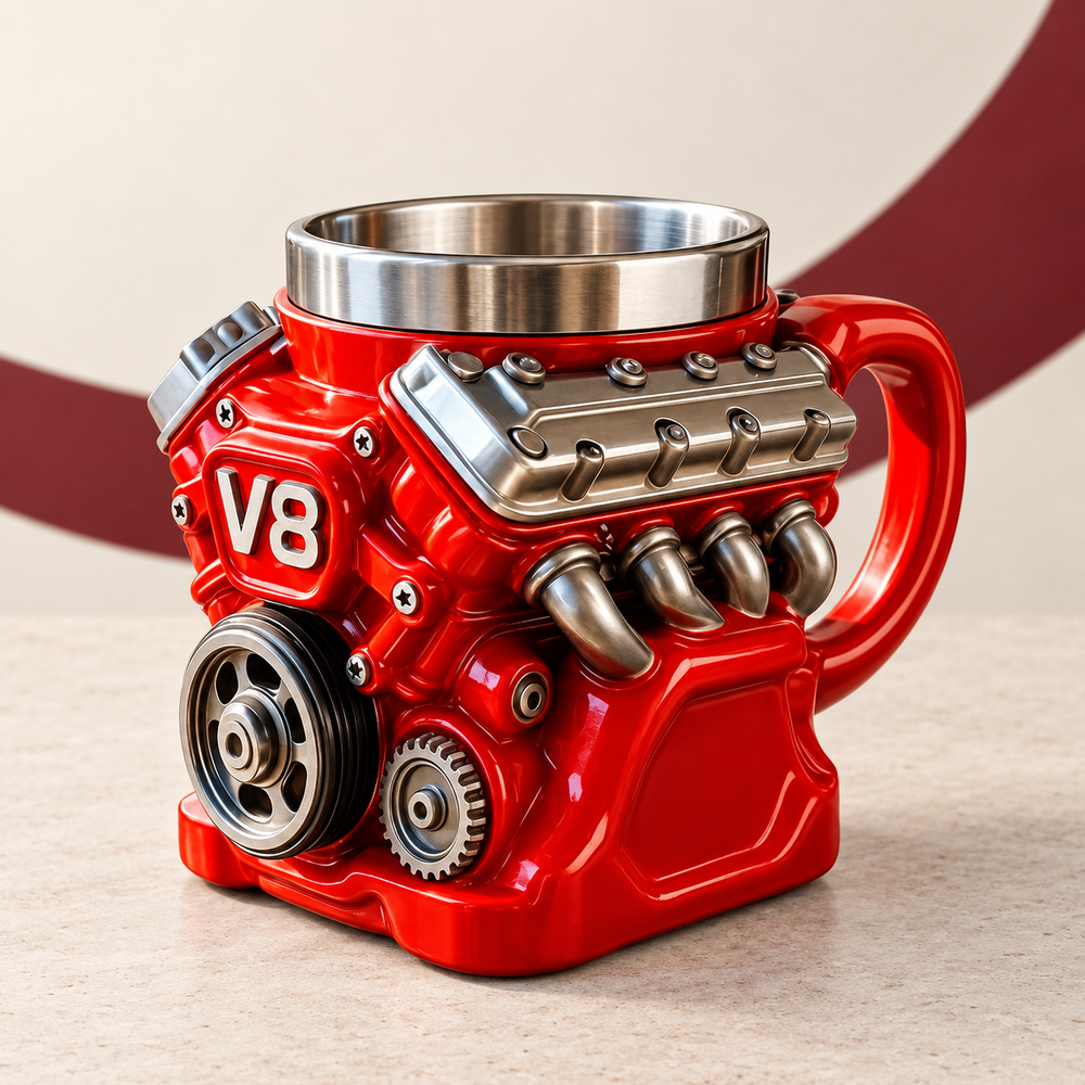 Retro Engine Coffee Mug on The Weird Store studio background