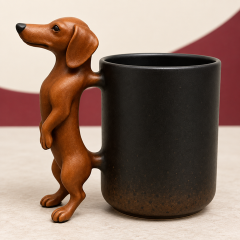 Sculpted Dachshund Coffee Mug on The Weird Store studio background