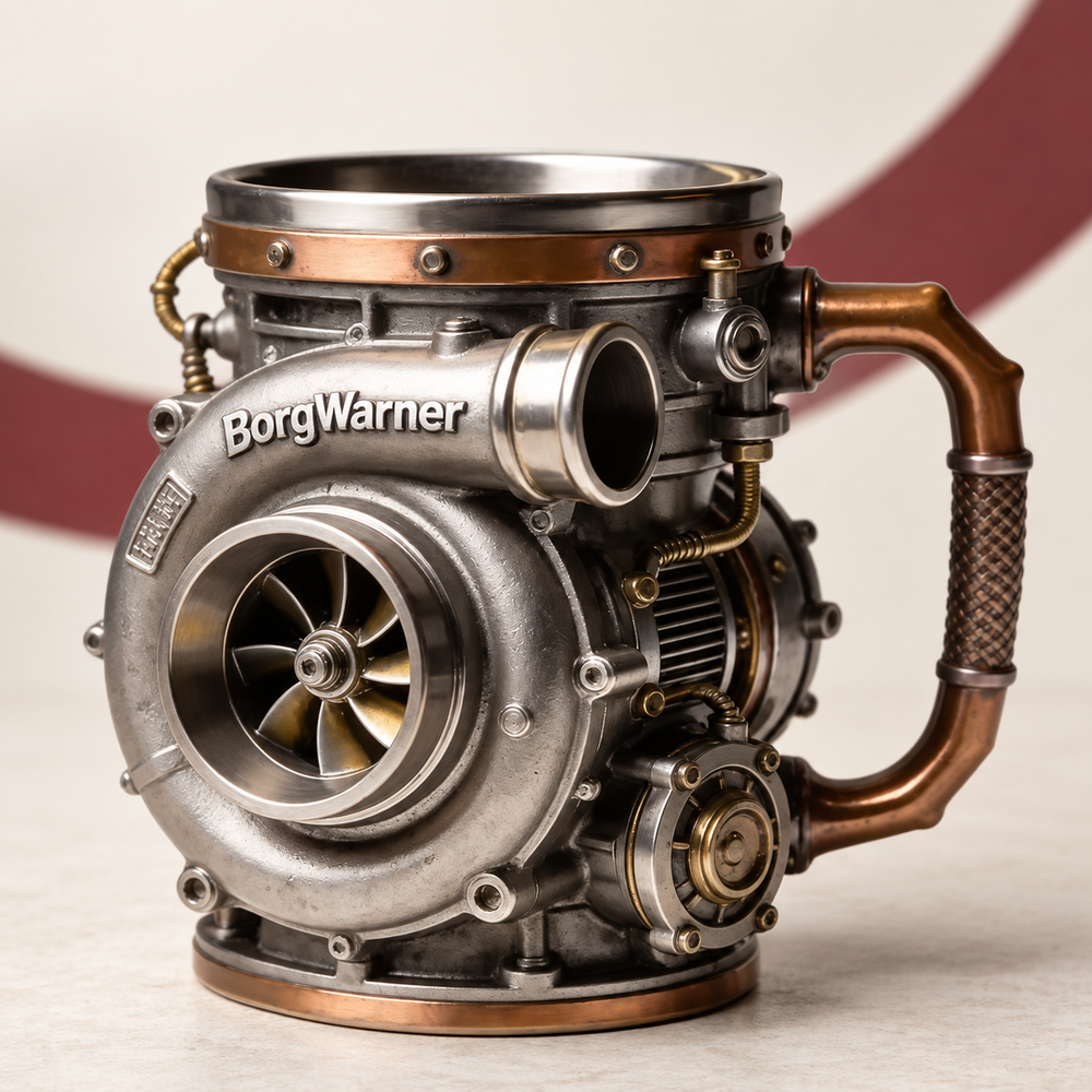 Turbocharger Coffee Mug on The Weird Store studio background