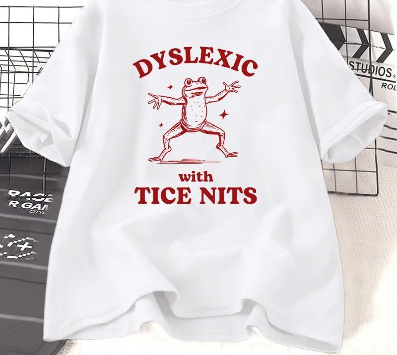 Dyslexic frog slogan t-shirt in white