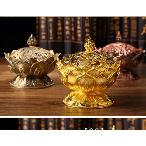 Gold backflow incense burner alternate view