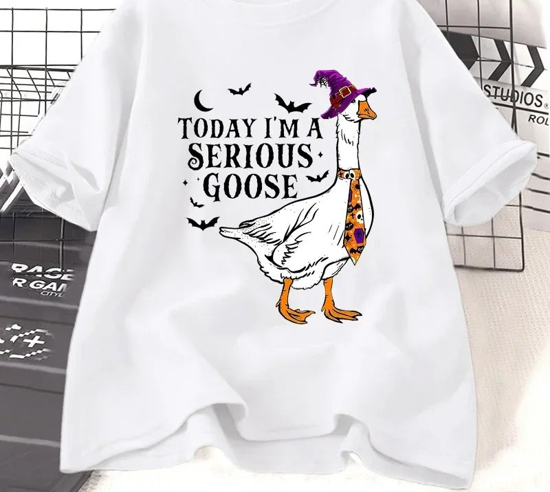 Witch-hat goose slogan t-shirt in white