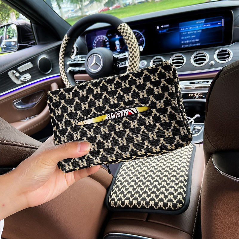 Caja de pañuelos para coche con estampado de pata de gallo
