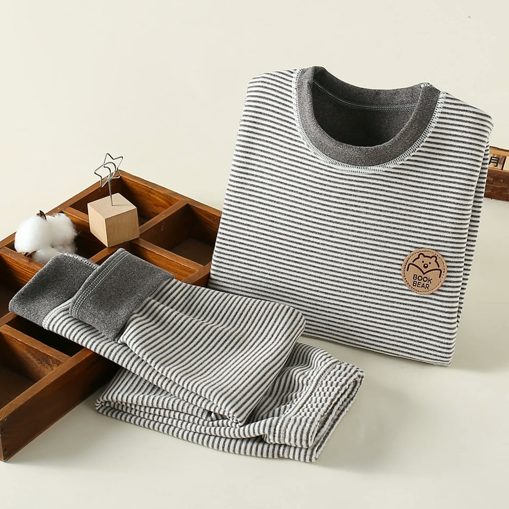 Kids Thermal Base Layer Set — Striped Gray