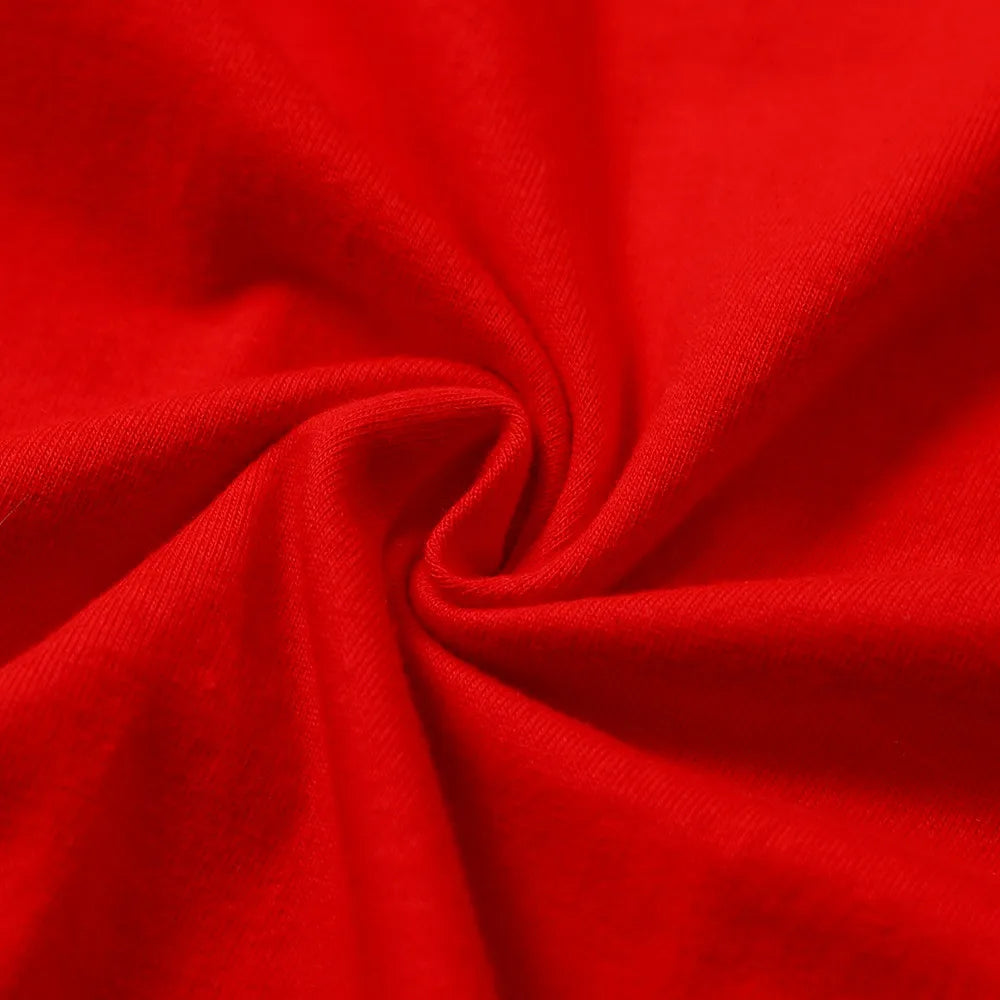 Close view of the red cotton jersey fabric