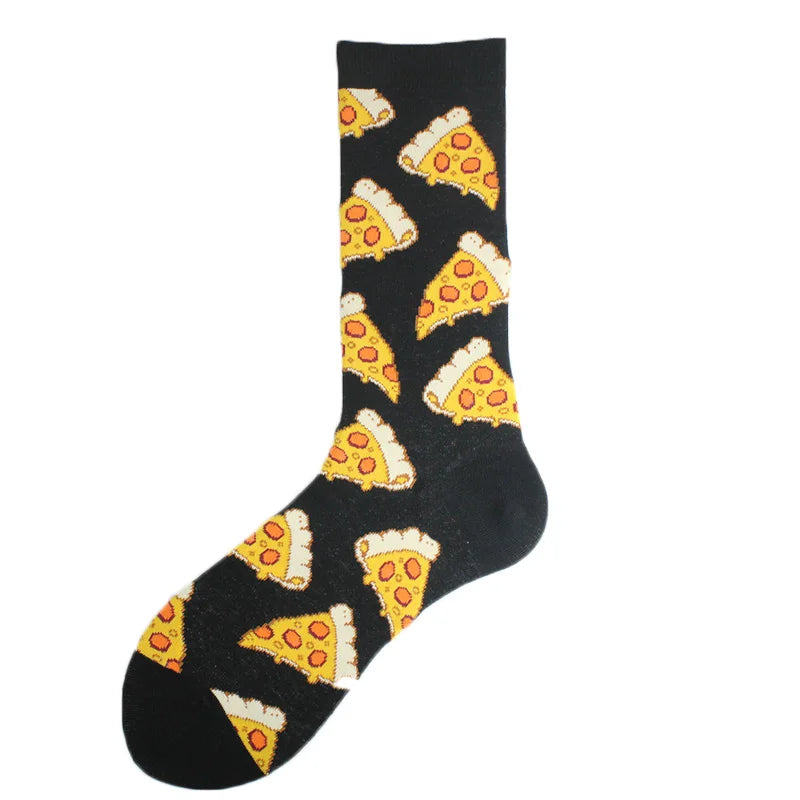 Funny novelty crew socks, pizza slices black design