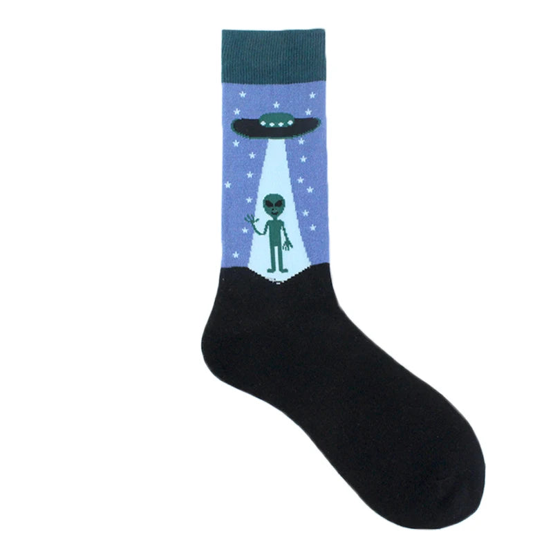 Funny novelty crew socks, alien abduction design