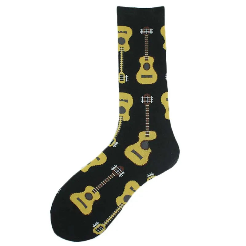 Funny novelty crew socks, acoustic guitars design