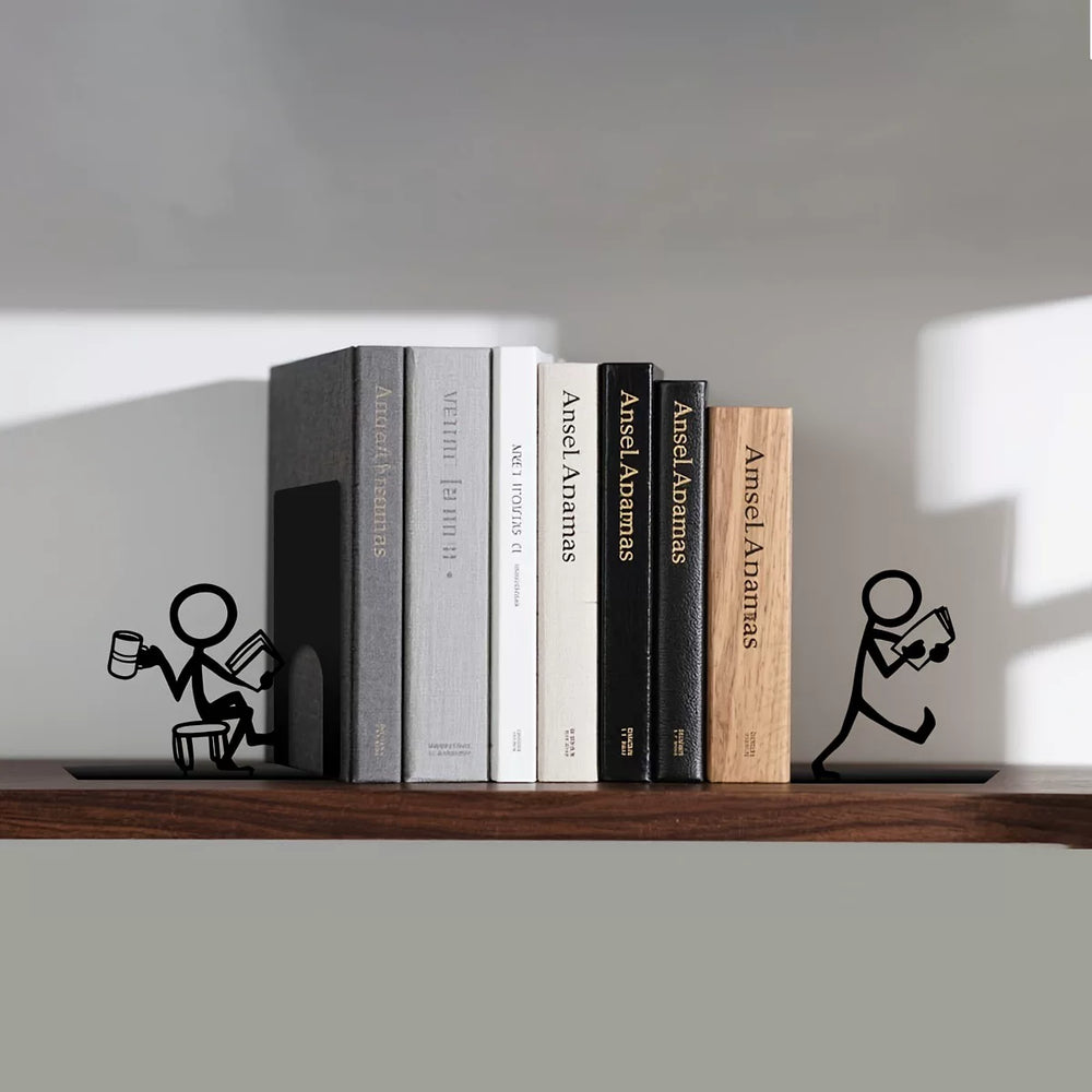 Matchstick Figure Metal Bookends holding books