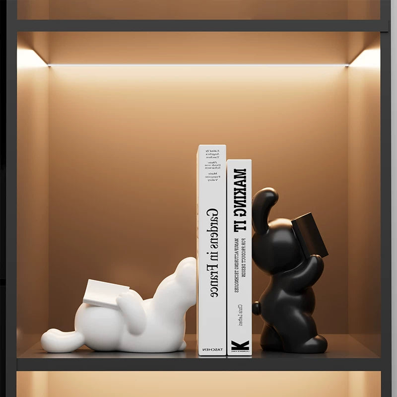 Ceramic Rabbit Bookends on a shelf