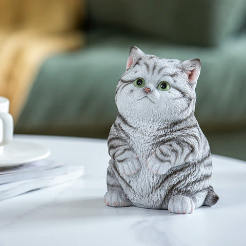 Gray Wealthy Cat desk figurine