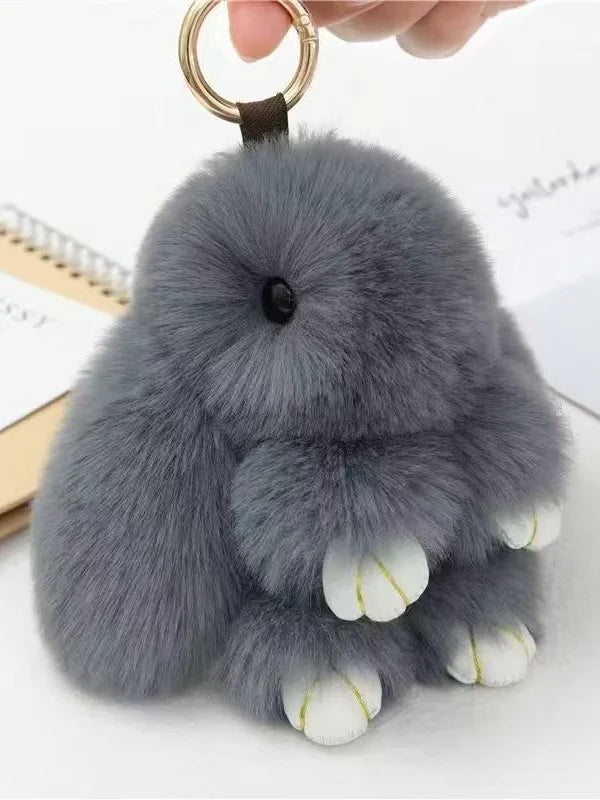 Dark-gray Fluffy Bunny Bag Charm, 15 cm