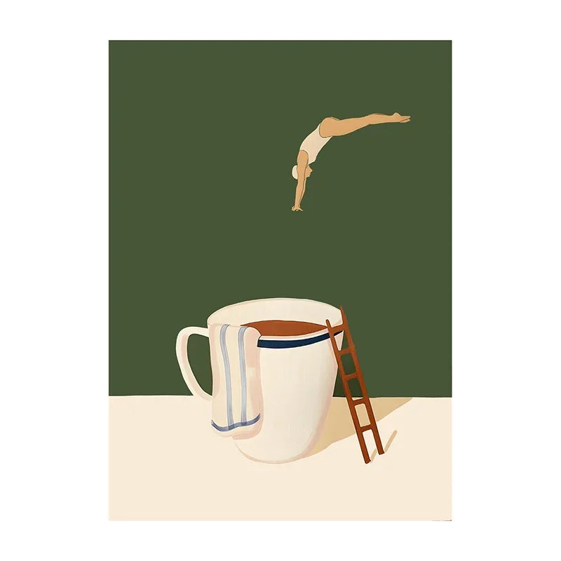 Coffee canvas print, design: Diver into a mug, green
