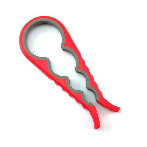 The four size lid opener in black and red, the version sold, showing all four graduated openings