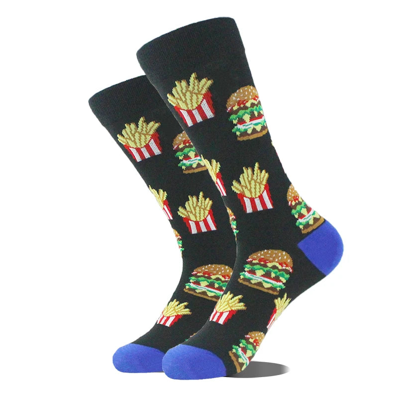 Funny novelty crew socks, fast food black design