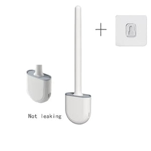 White flat silicone toilet brush with its wall holder and adhesive hook
