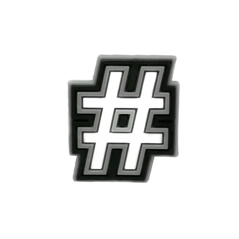 Hash symbol shoe charm, included in the number sets