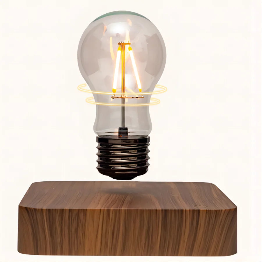 The bulb floating above the square base, showing the rotation arcs