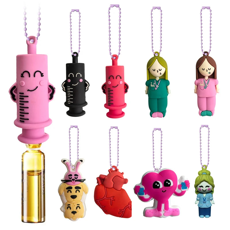 Range of ampoule opener keychains on ball chains